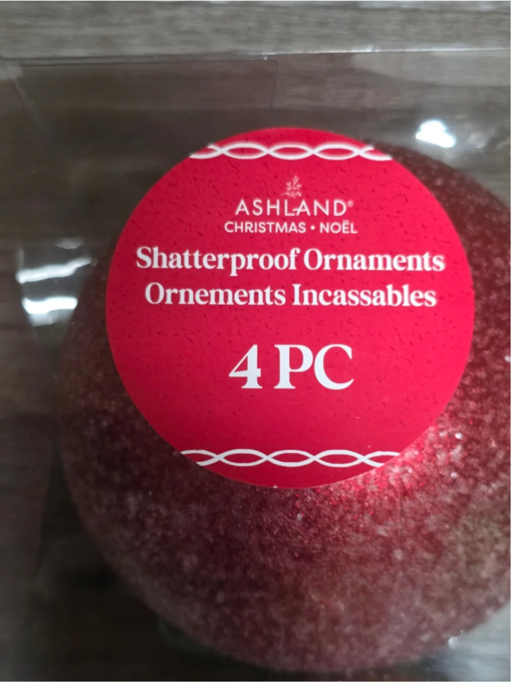 Ashland Shatterproof Christmas Ornaments 4-Piece Set Red Gold Green
